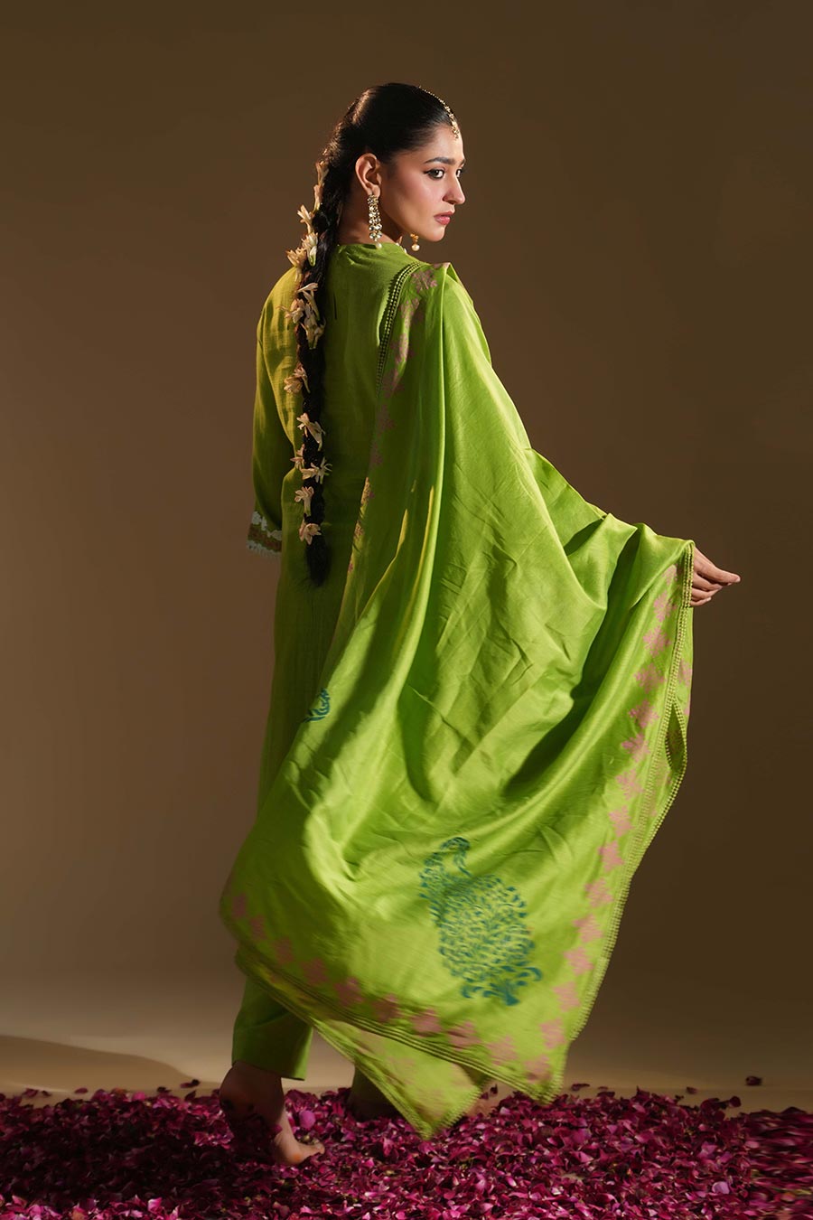 Tulip Green Cotton Embroidered Kurta Set