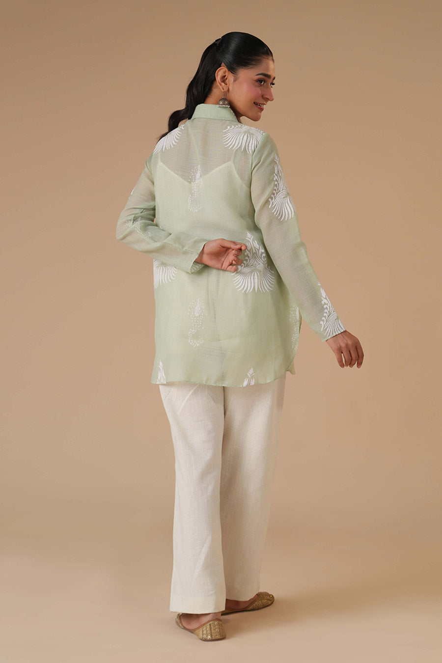 Bela Sage Green Linen Block Print Co-Ord Set