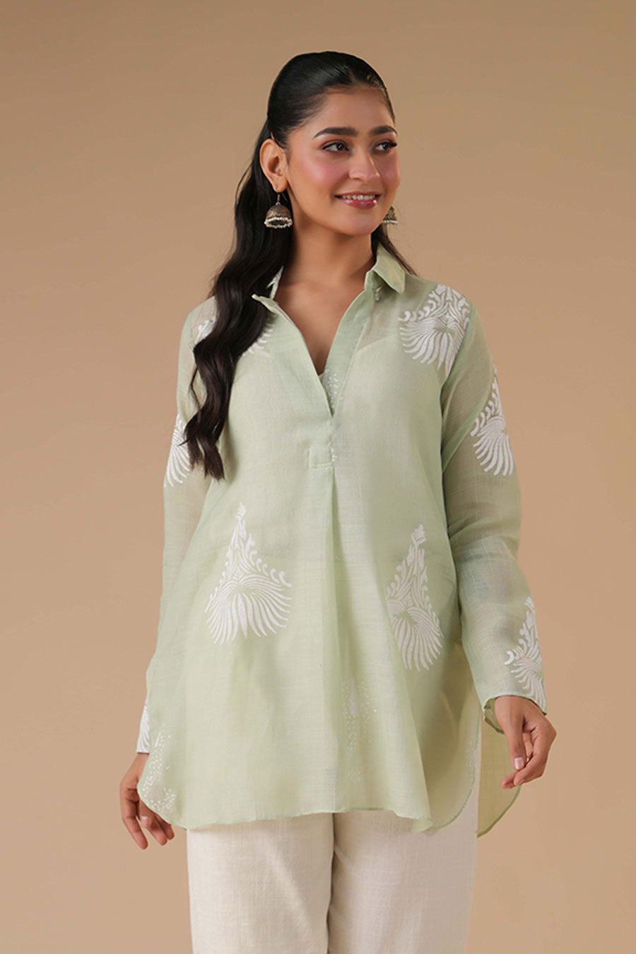 Bela Sage Green Linen Block Print Co-Ord Set