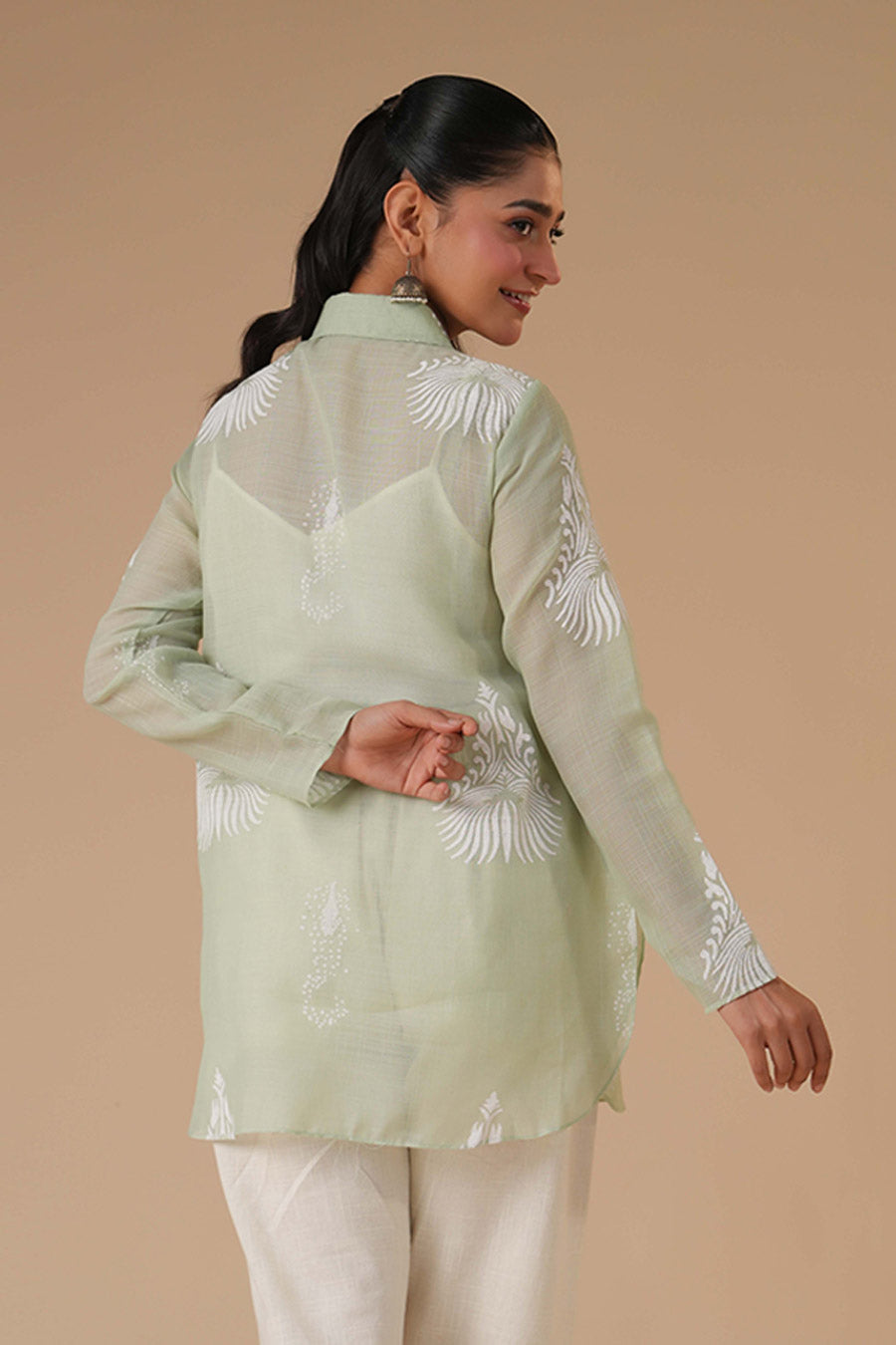 Bela Sage Green Linen Block Print Co-Ord Set