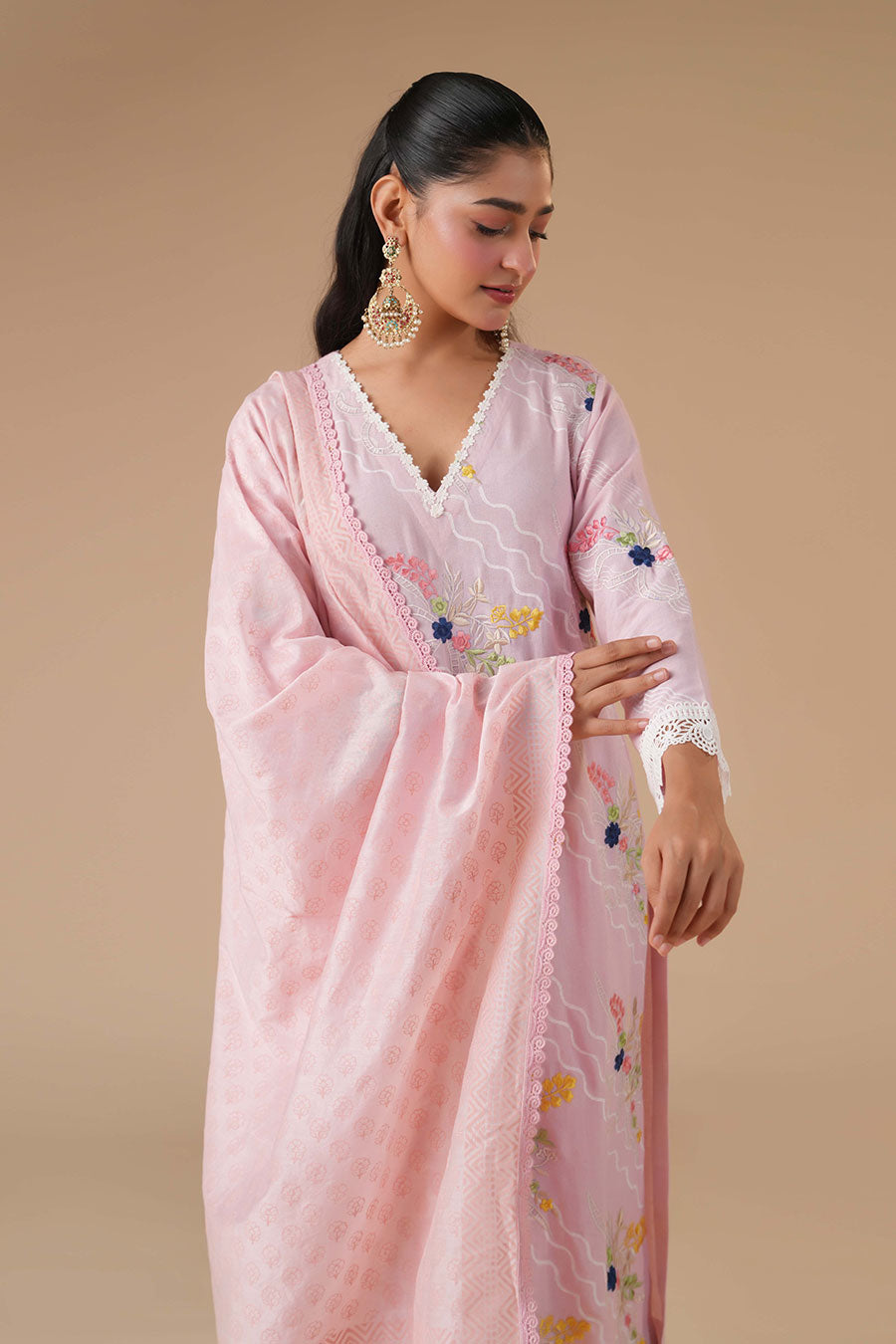 Nargis Pink Linen Embroidered Kurta Set