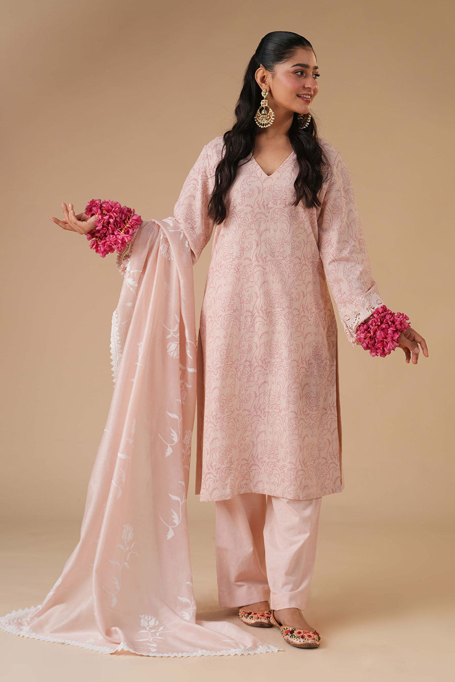 Lily Peach Linen Embroidered Kurta Set