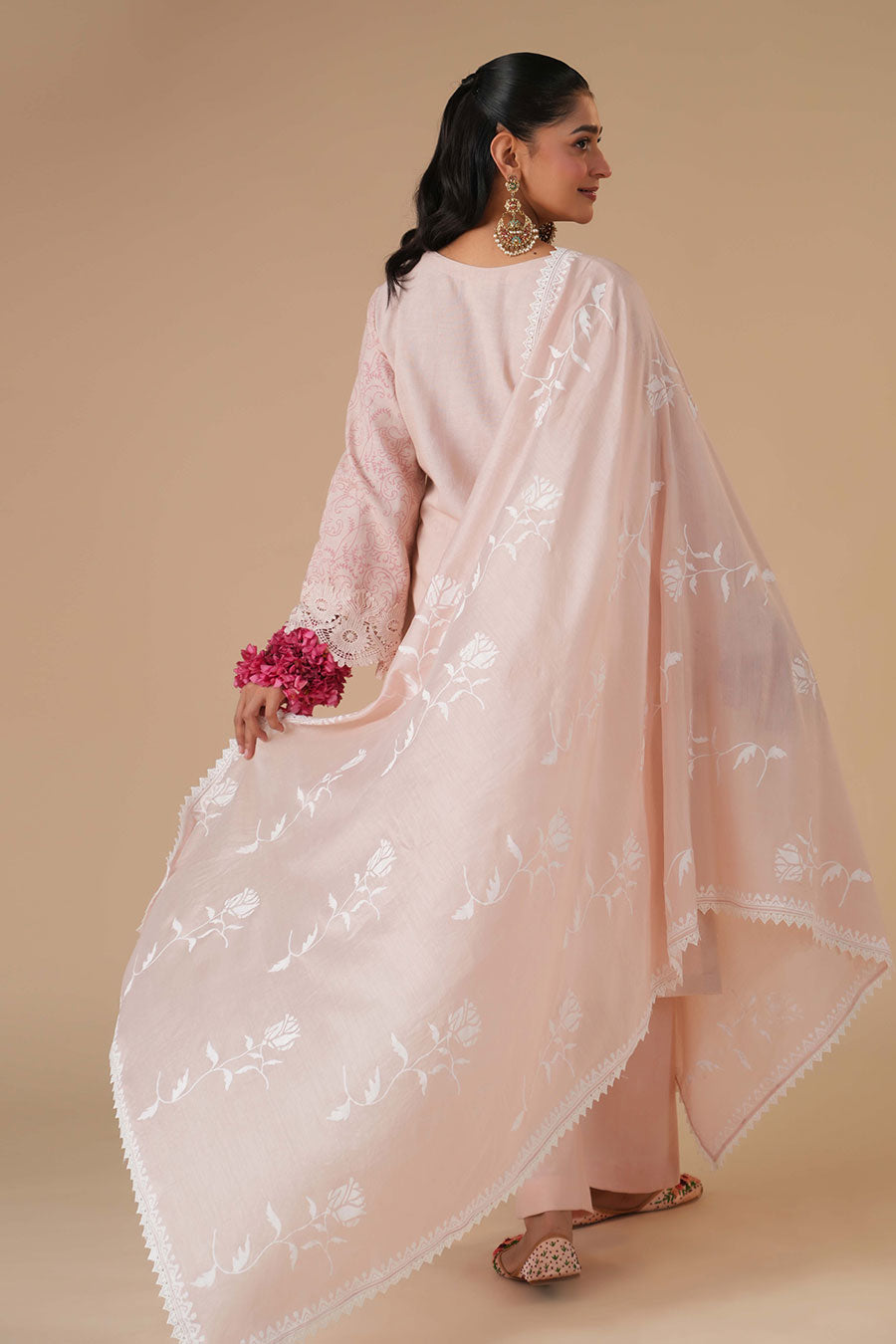 Lily Peach Linen Embroidered Kurta Set