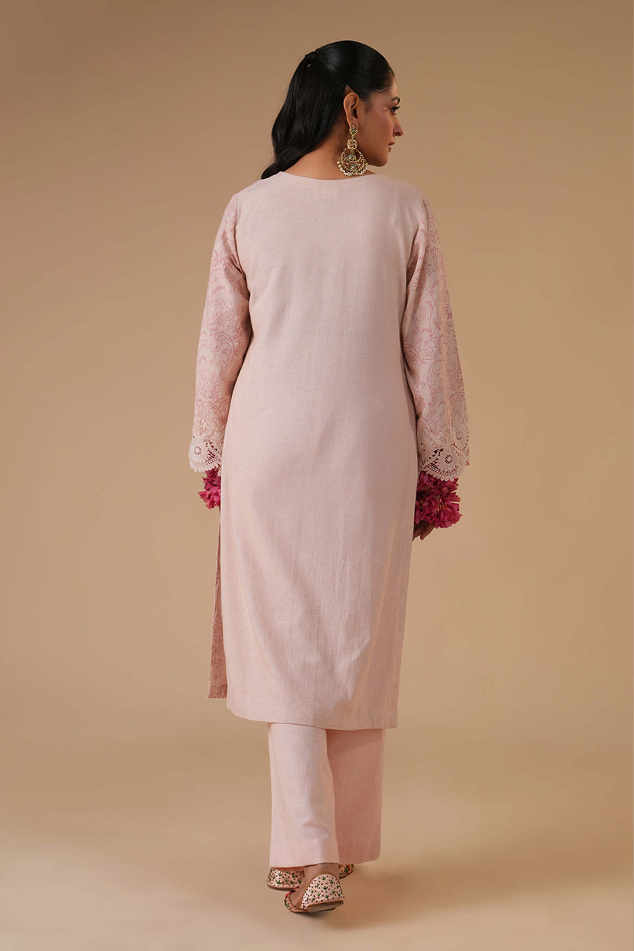 Lily Peach Linen Embroidered Kurta Set