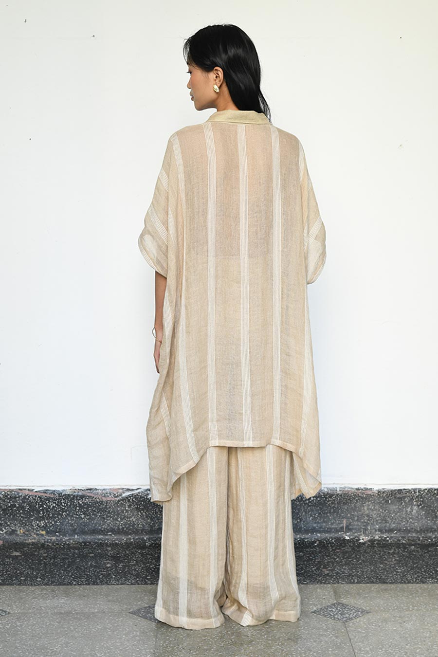 Beige Boketto Linen Kaftan Shirt & Pant Co-Ord Set