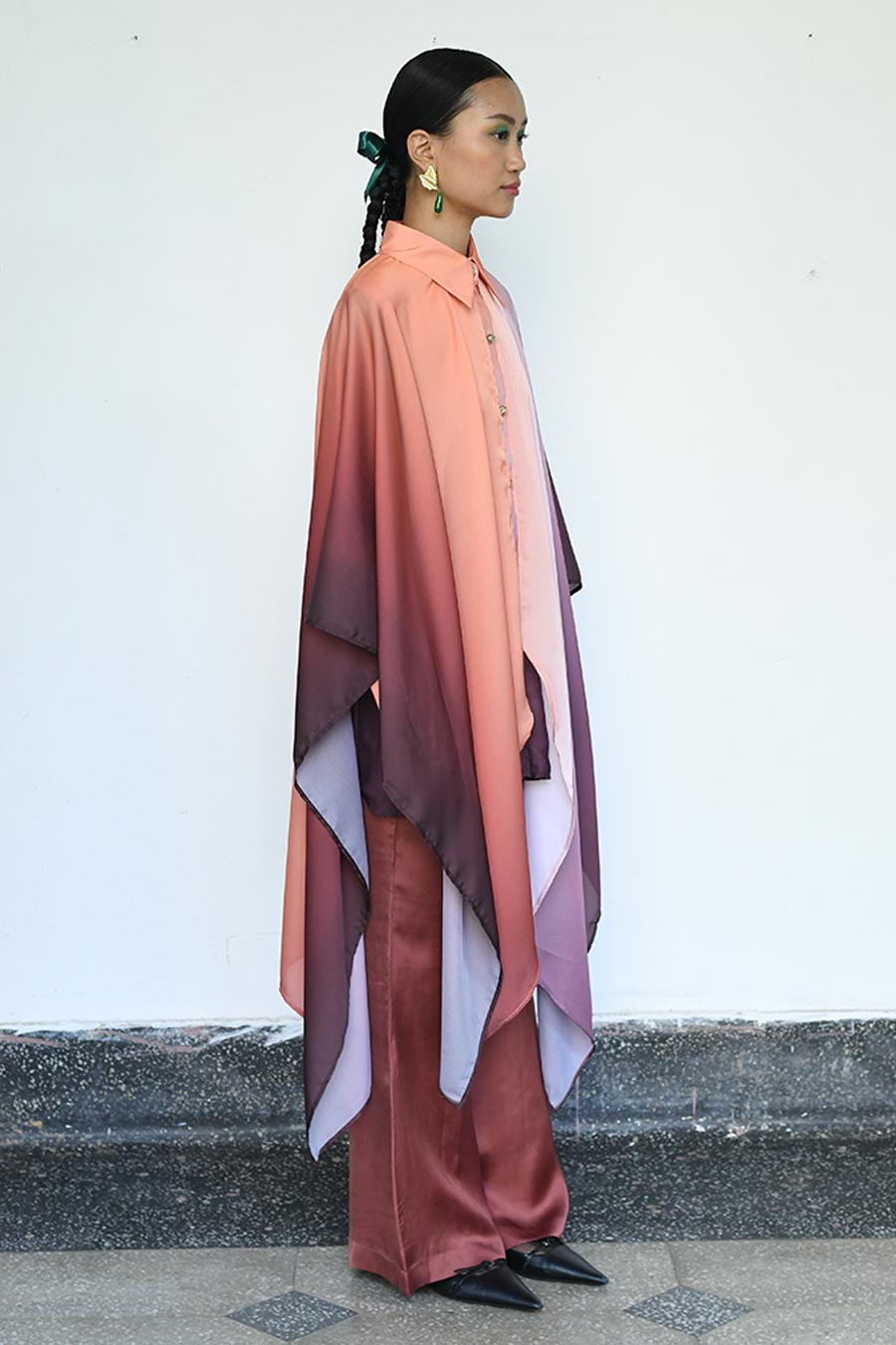 Multicolour Kyomi Ombre Cape Shirt & Trousers Co-Ord Set