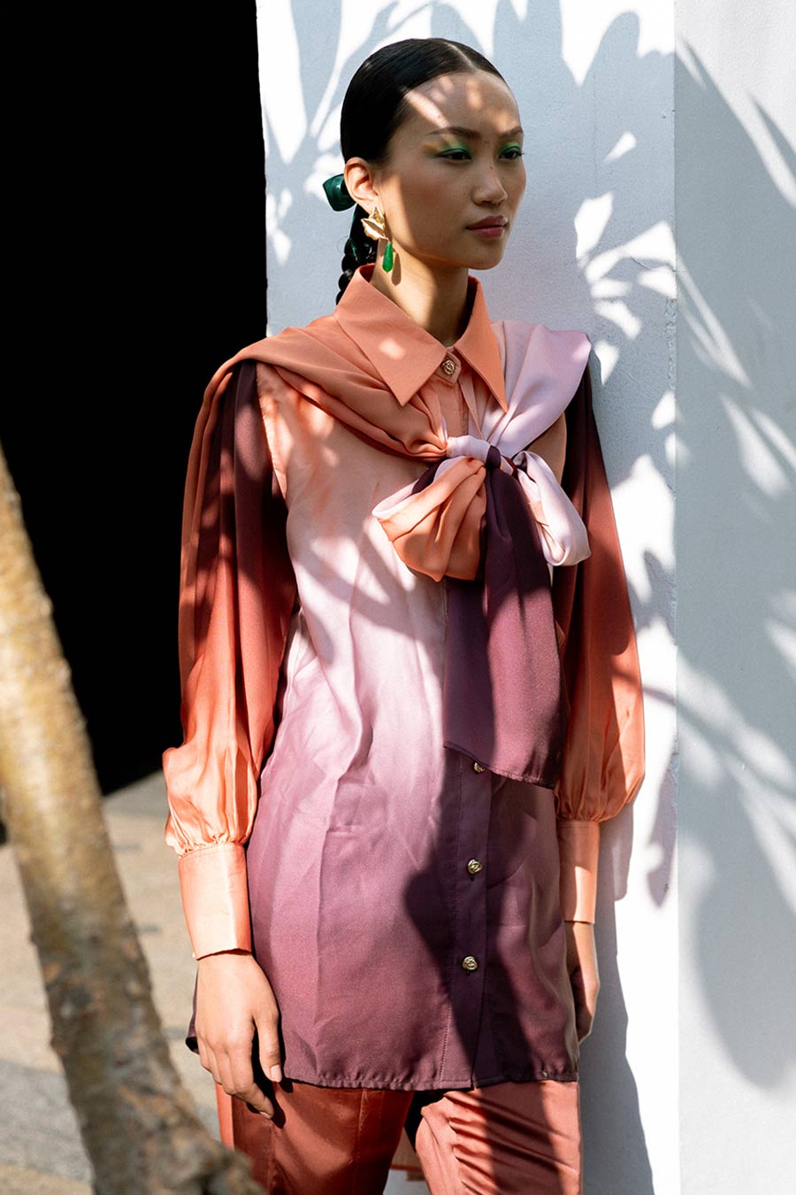 Multicolour Kyomi Ombre Cape Shirt & Trousers Co-Ord Set