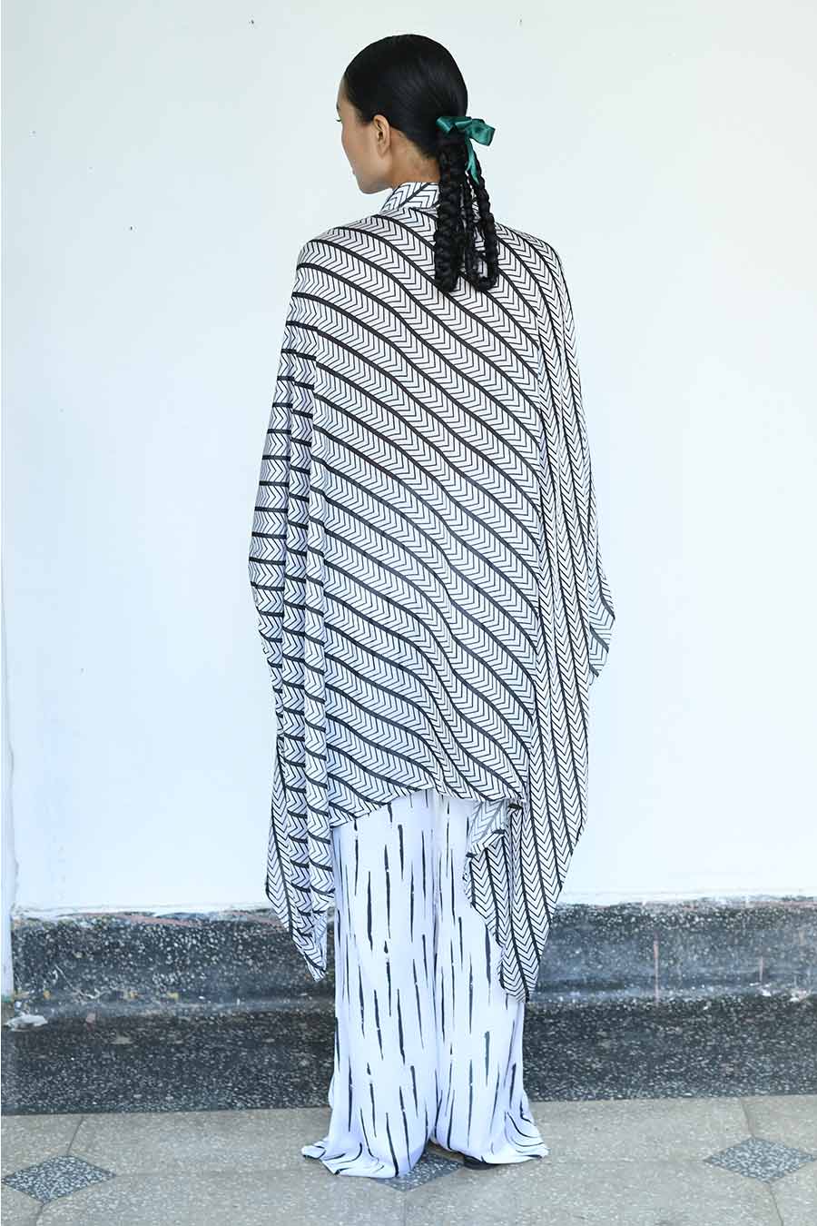 Black & White Muga Printed Kaftan Shirt & Pant Co-Ord Set