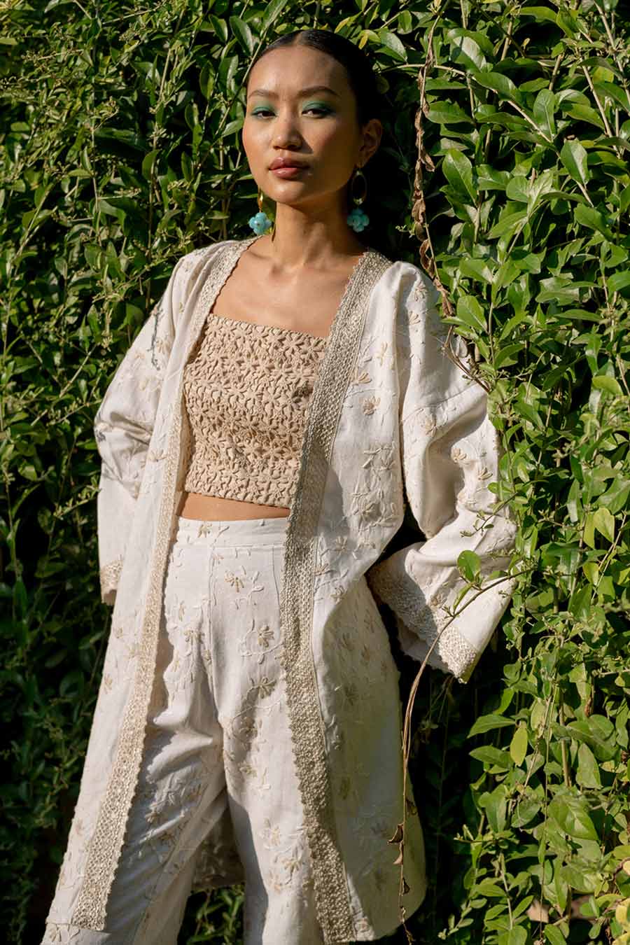 Warm Cream Akira Linen Bustier, Jacket & Pant Co-Ord Set