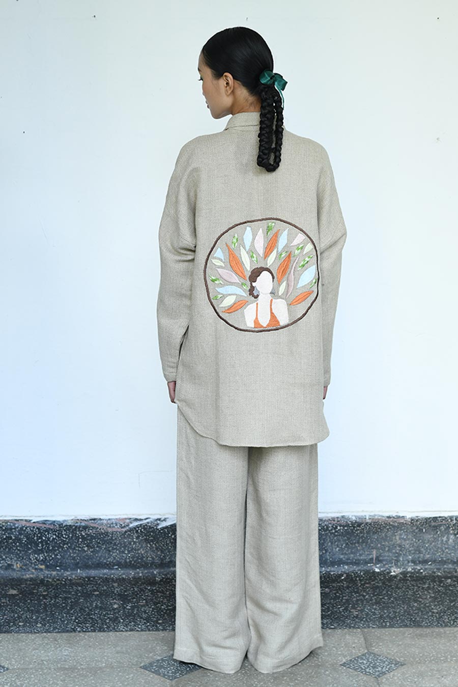 Beige Uka Linen Oversized Shirt & Pant Co-Ord Set