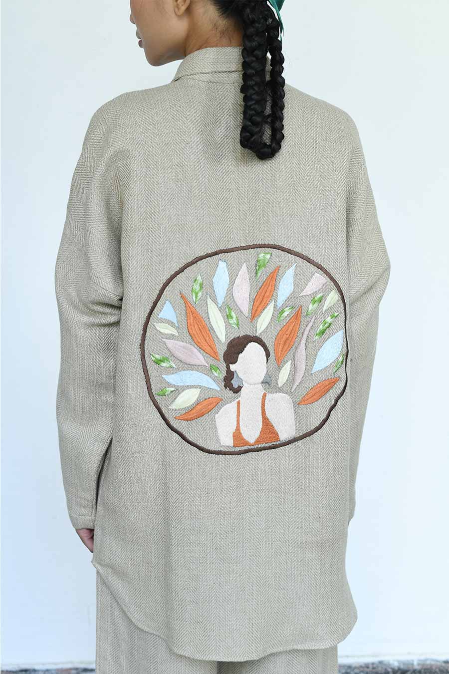 Beige Uka Linen Oversized Shirt & Pant Co-Ord Set