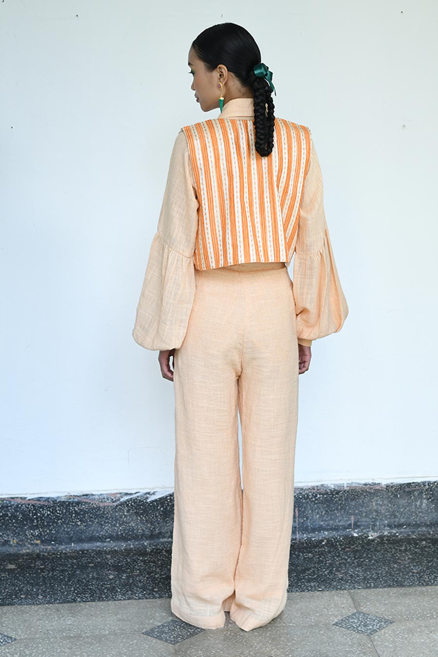 Peach Jihi Linen Shirt, Waistcoat & Pant Co-Ord Set