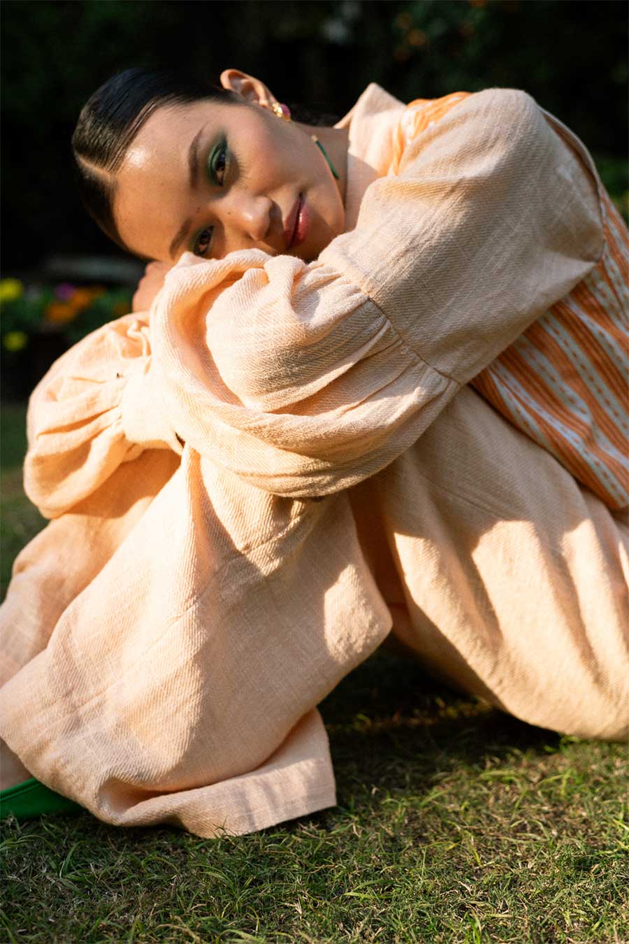 Peach Jihi Linen Shirt, Waistcoat & Pant Co-Ord Set