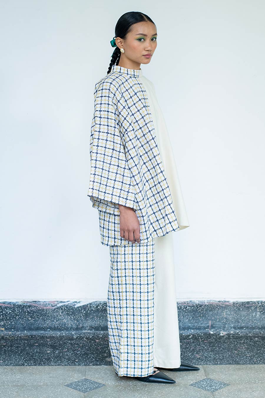 Cream Gaman Linen Half-N-Half Top & Pant Co-Ord Set