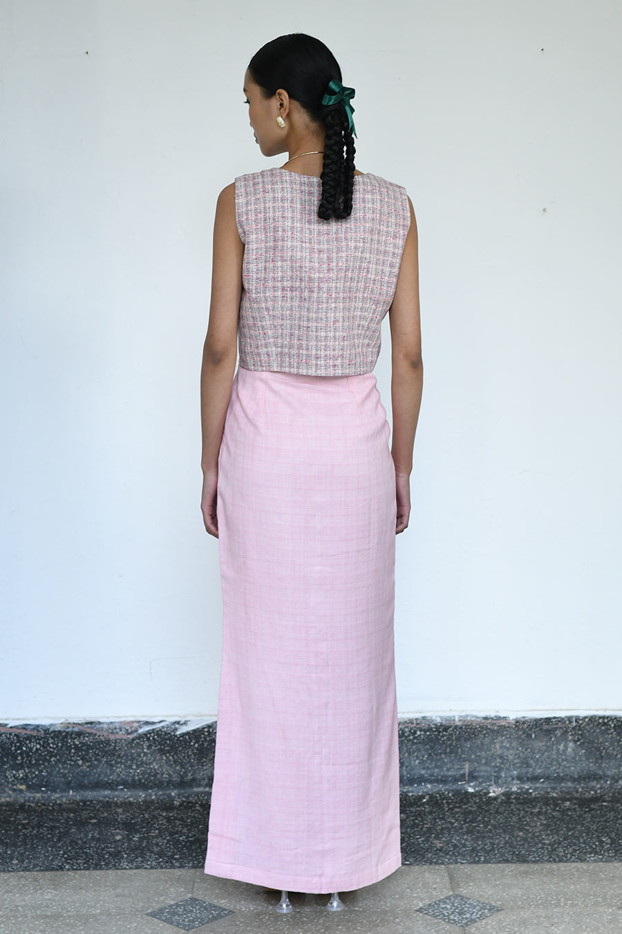 Pink Yukimi Linen Bustier, Waistcoat & Skirt Co-Ord Set