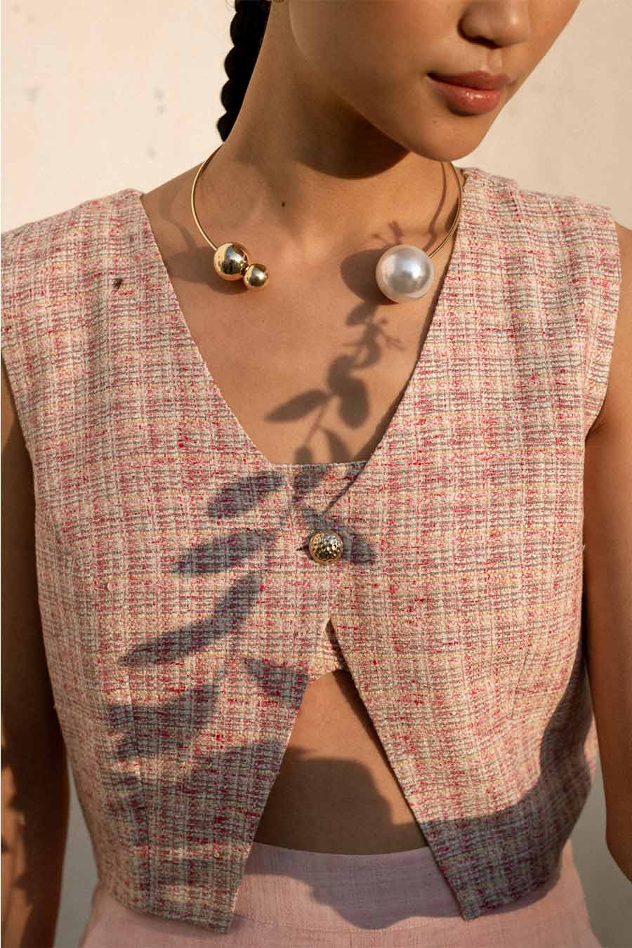 Pink Yukimi Linen Bustier, Waistcoat & Skirt Co-Ord Set