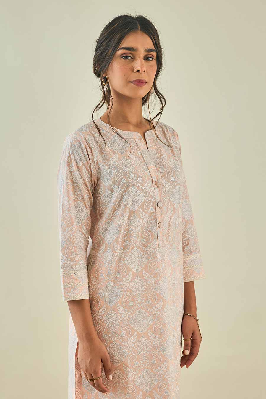 Pink Foil Print Kurta Set