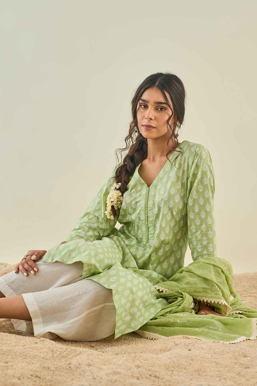 Green Printed Kurta Set