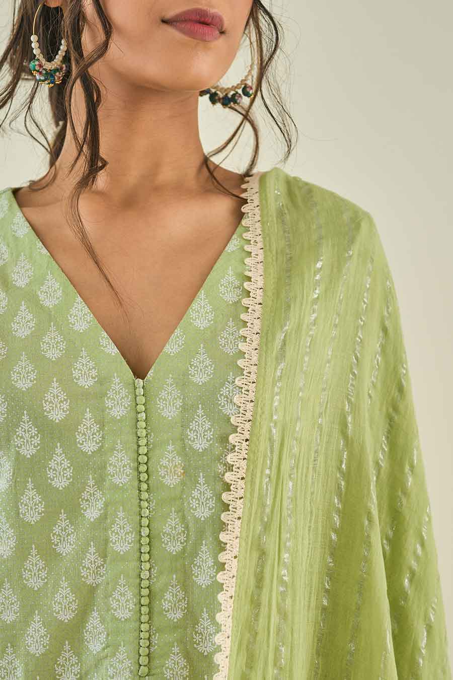 Green Printed Kurta Set