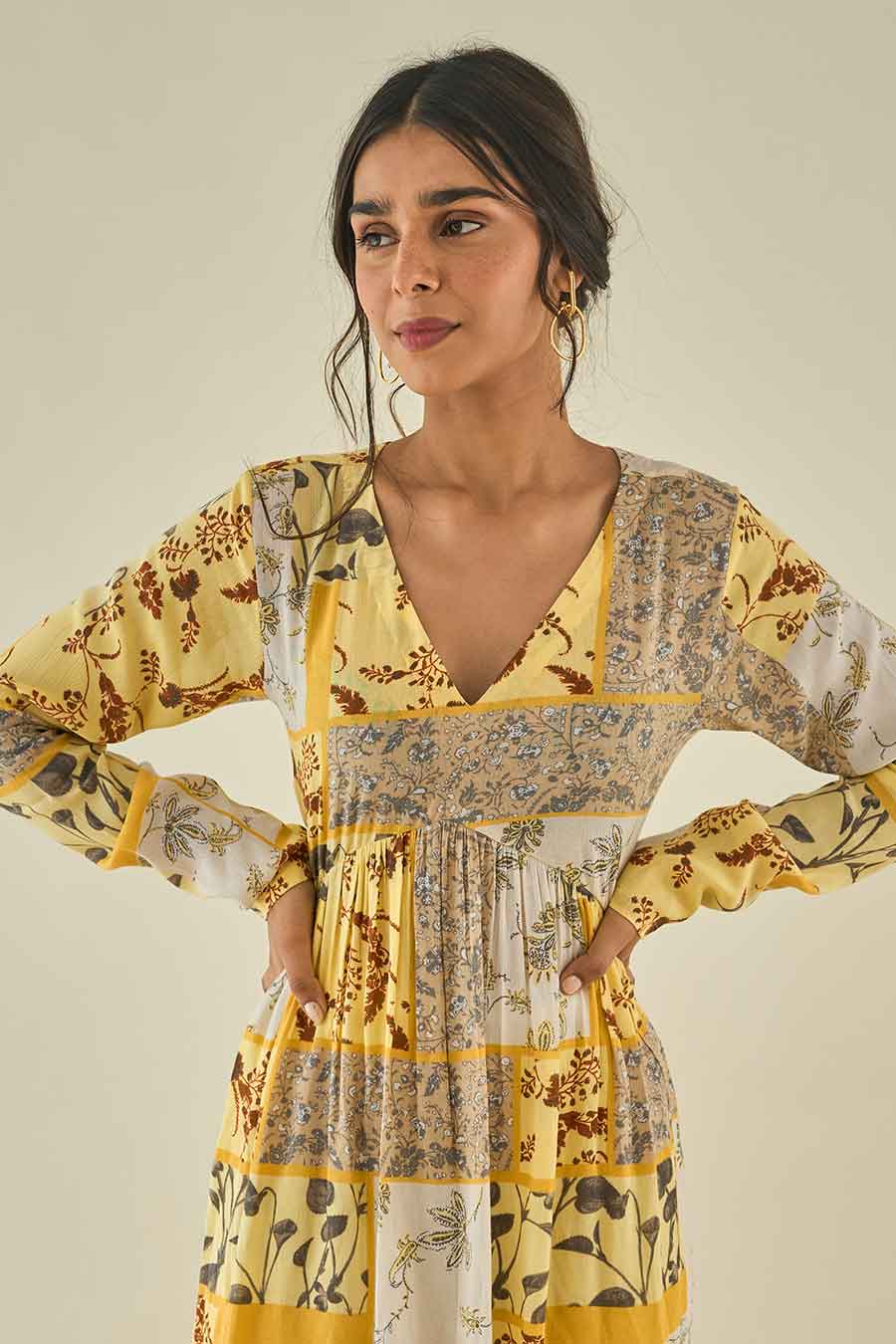 Yellow Printed Kurta & Churidar Set With Stole