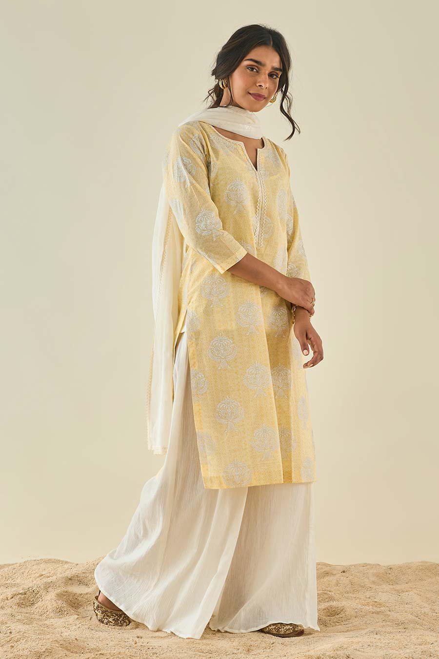 Yellow Printed Kurta Set