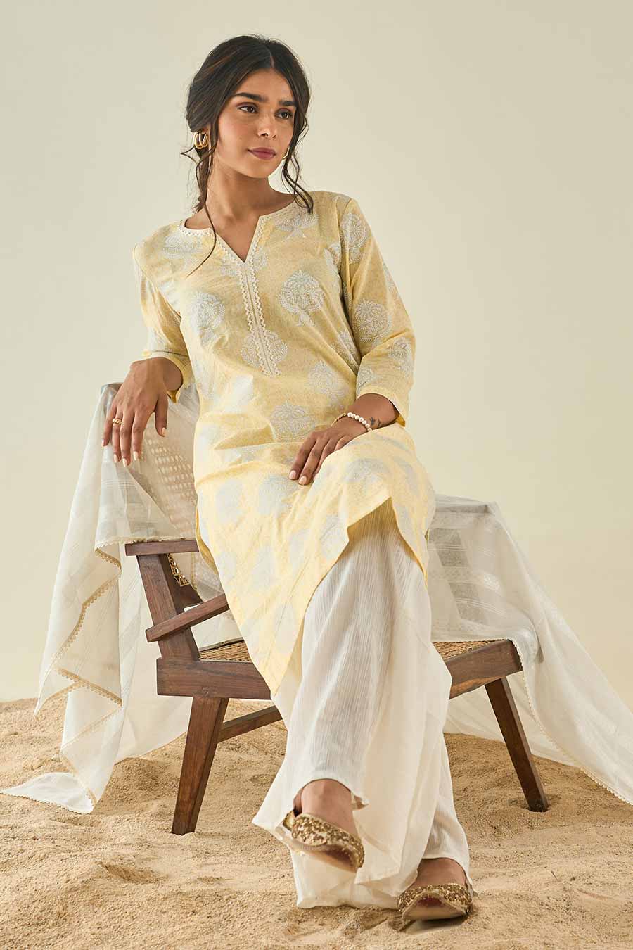 Yellow Printed Kurta Set