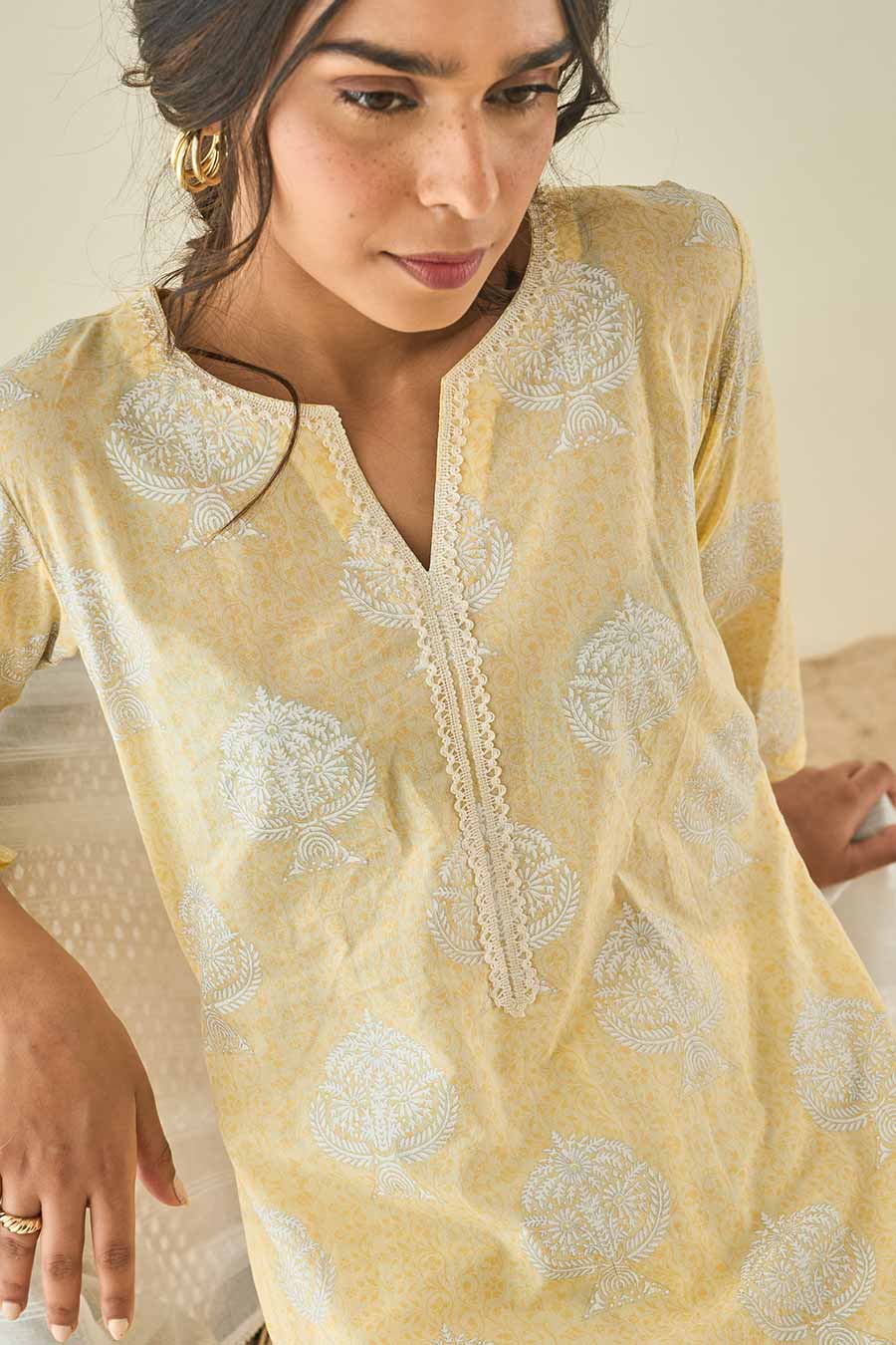 Yellow Printed Kurta Set