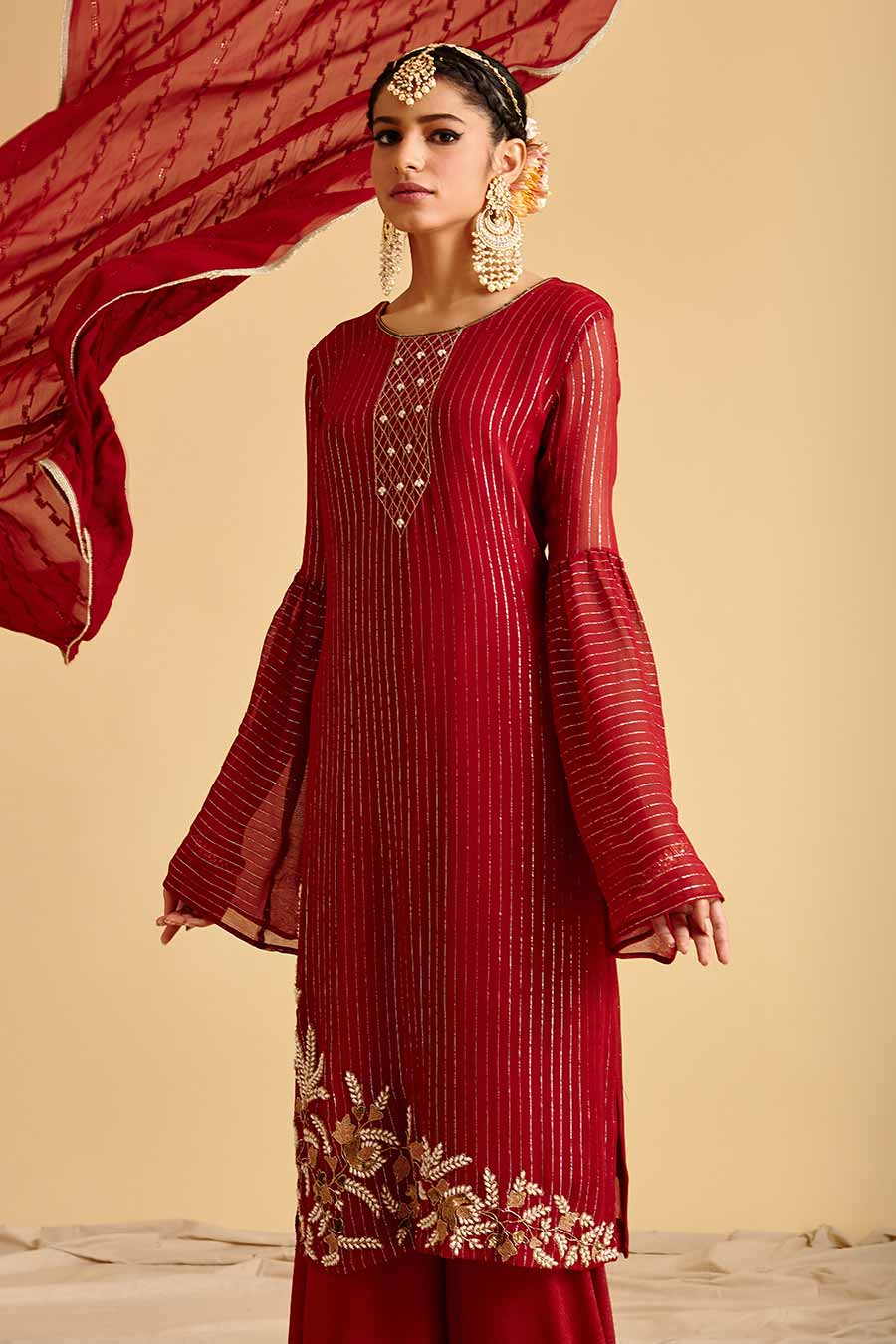 Maroon Embroidered Kurta Set