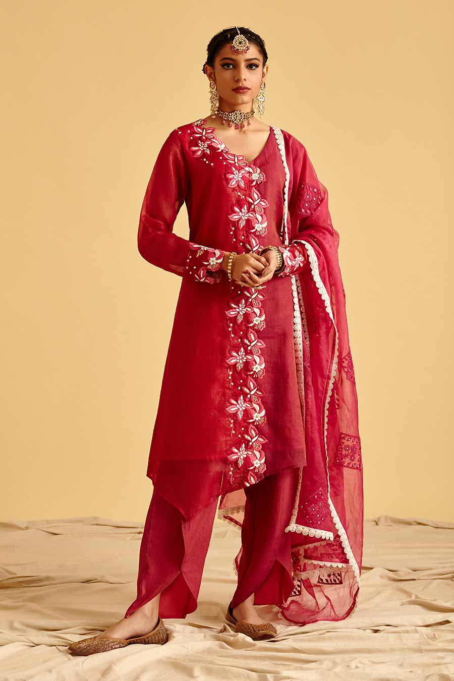 Maroon Embroidered Kurta Set