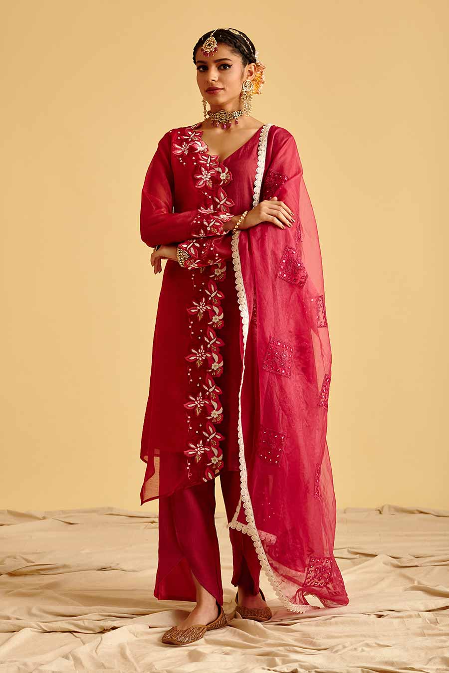Maroon Embroidered Kurta Set