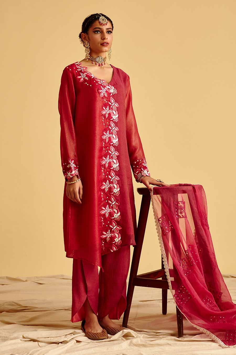 Maroon Embroidered Kurta Set