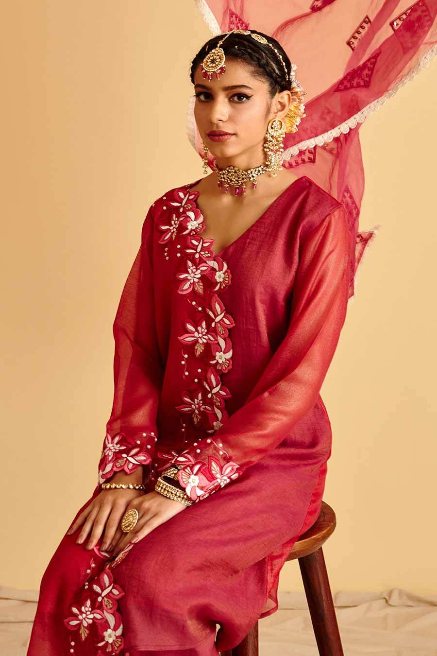 Maroon Embroidered Kurta Set