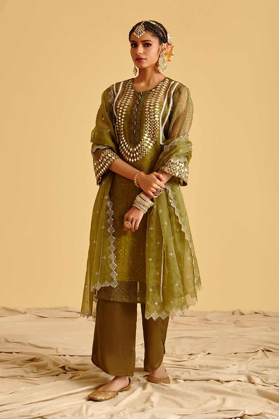 Green Embroidered Mirrorwork Kurta Set