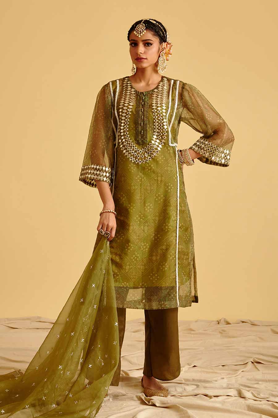 Green Embroidered Mirrorwork Kurta Set