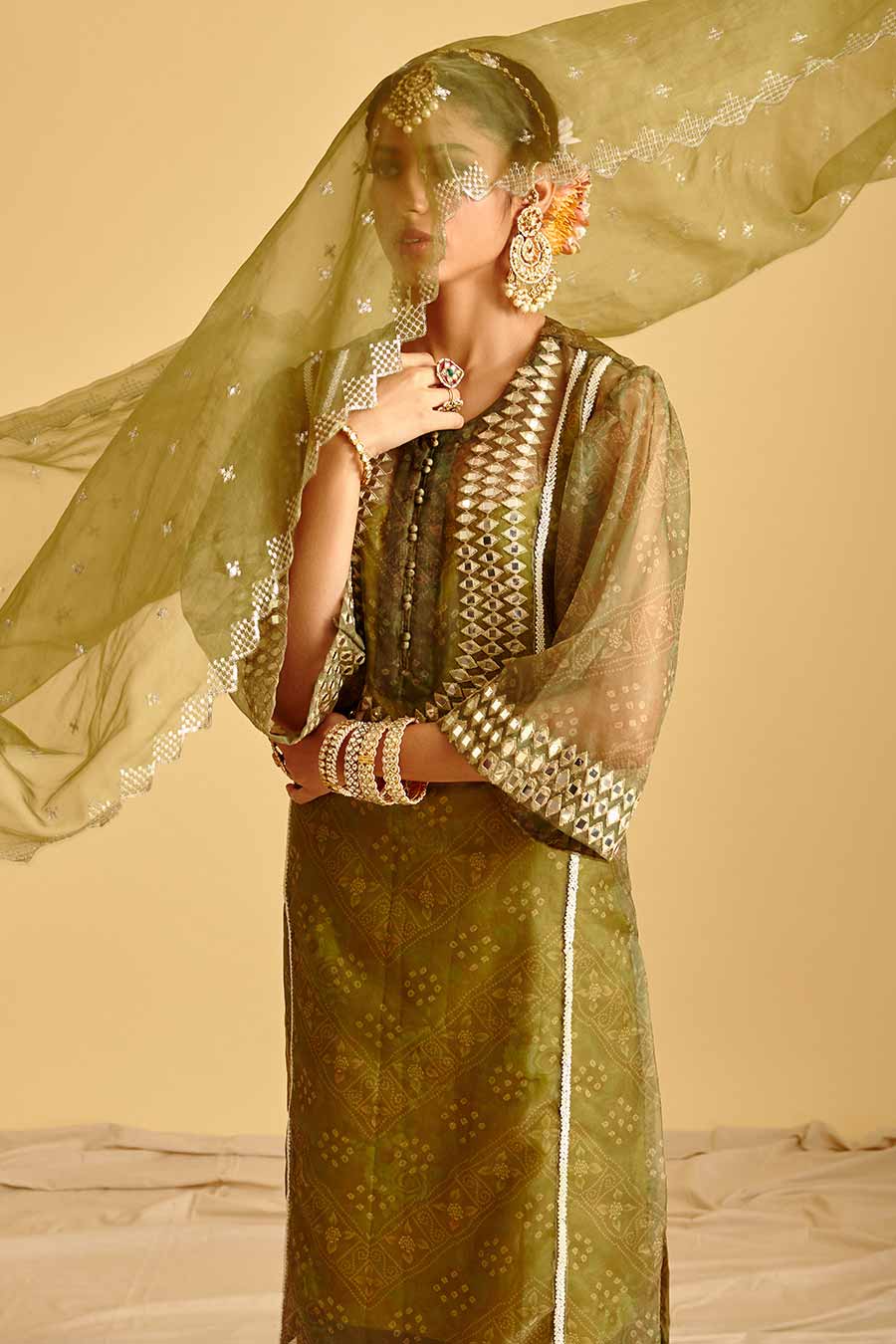 Green Embroidered Mirrorwork Kurta Set