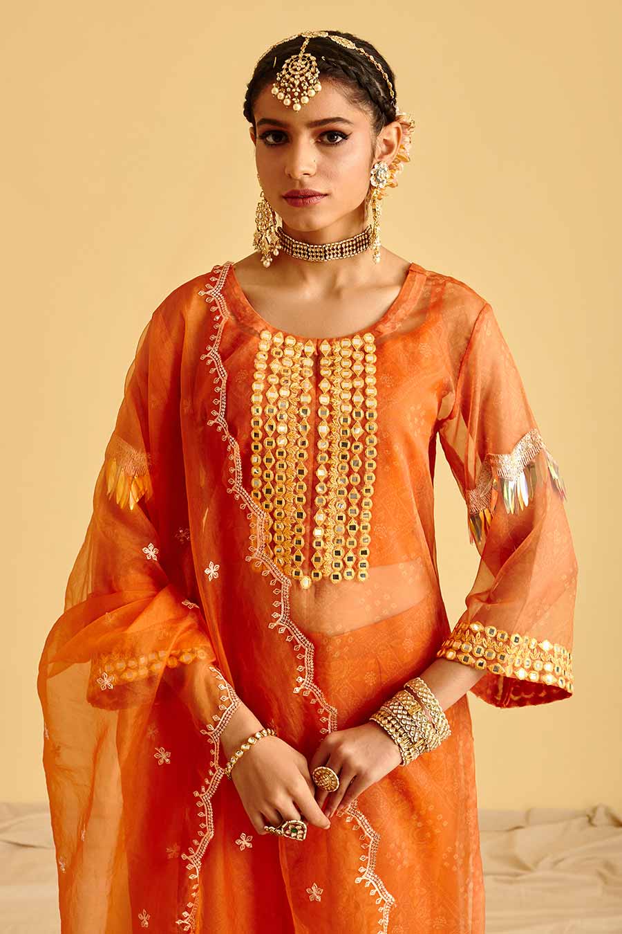Orange Embroidered Kurta Sharara Set