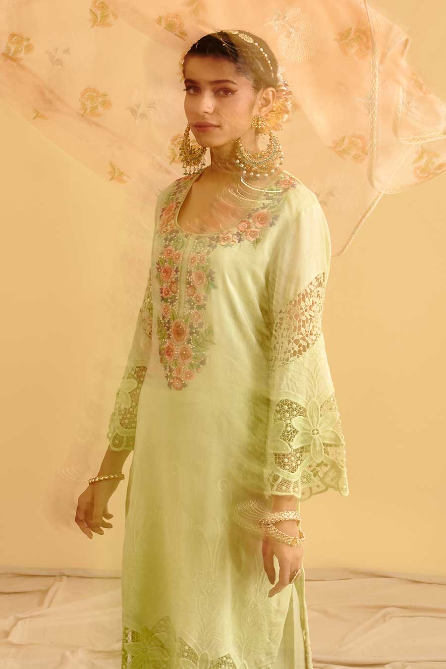 Green Lace Embroidered Kurta Set
