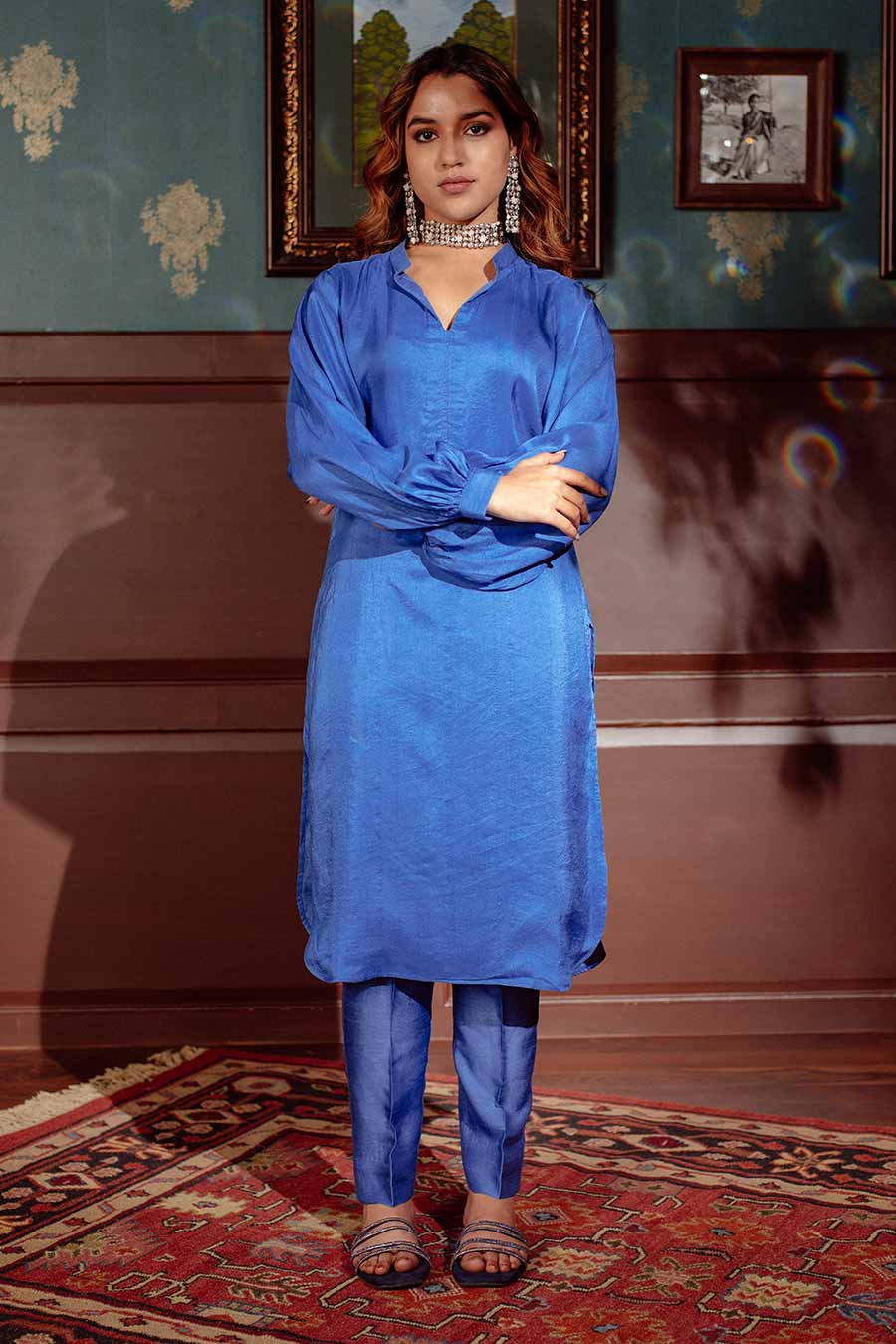 Blue Cut-Work Embroidered Kurta Set