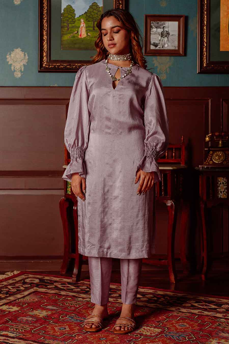 Lilac Embroidered Kurta Set