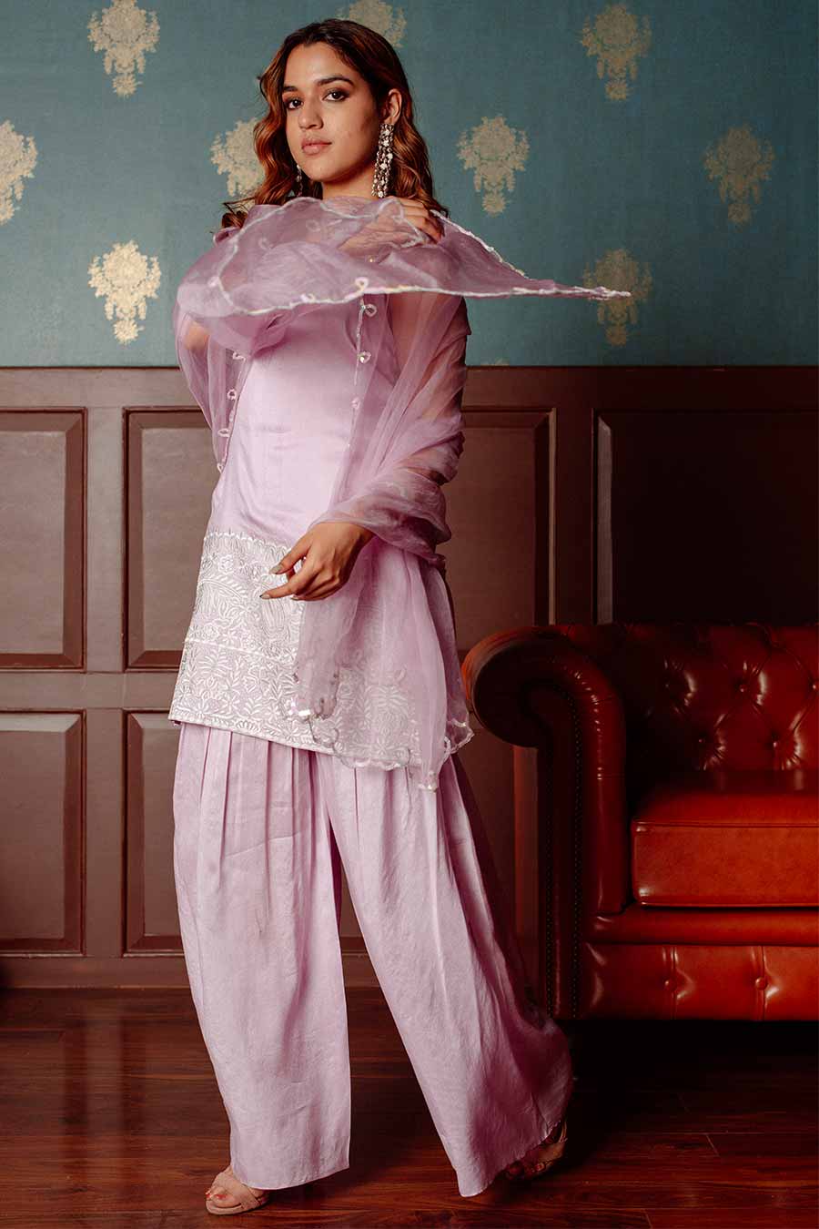 Lilac Embroidered Kurta Set