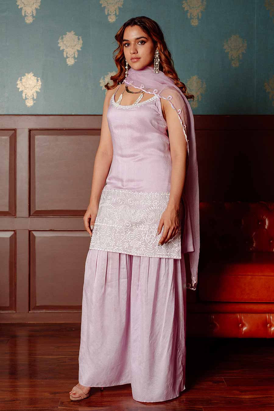 Lilac Embroidered Kurta Set