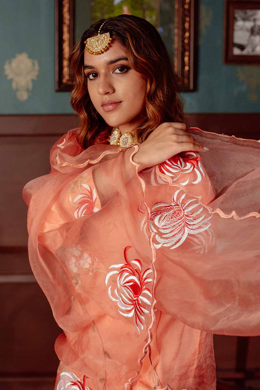 Peach Embroidered Kurta Set