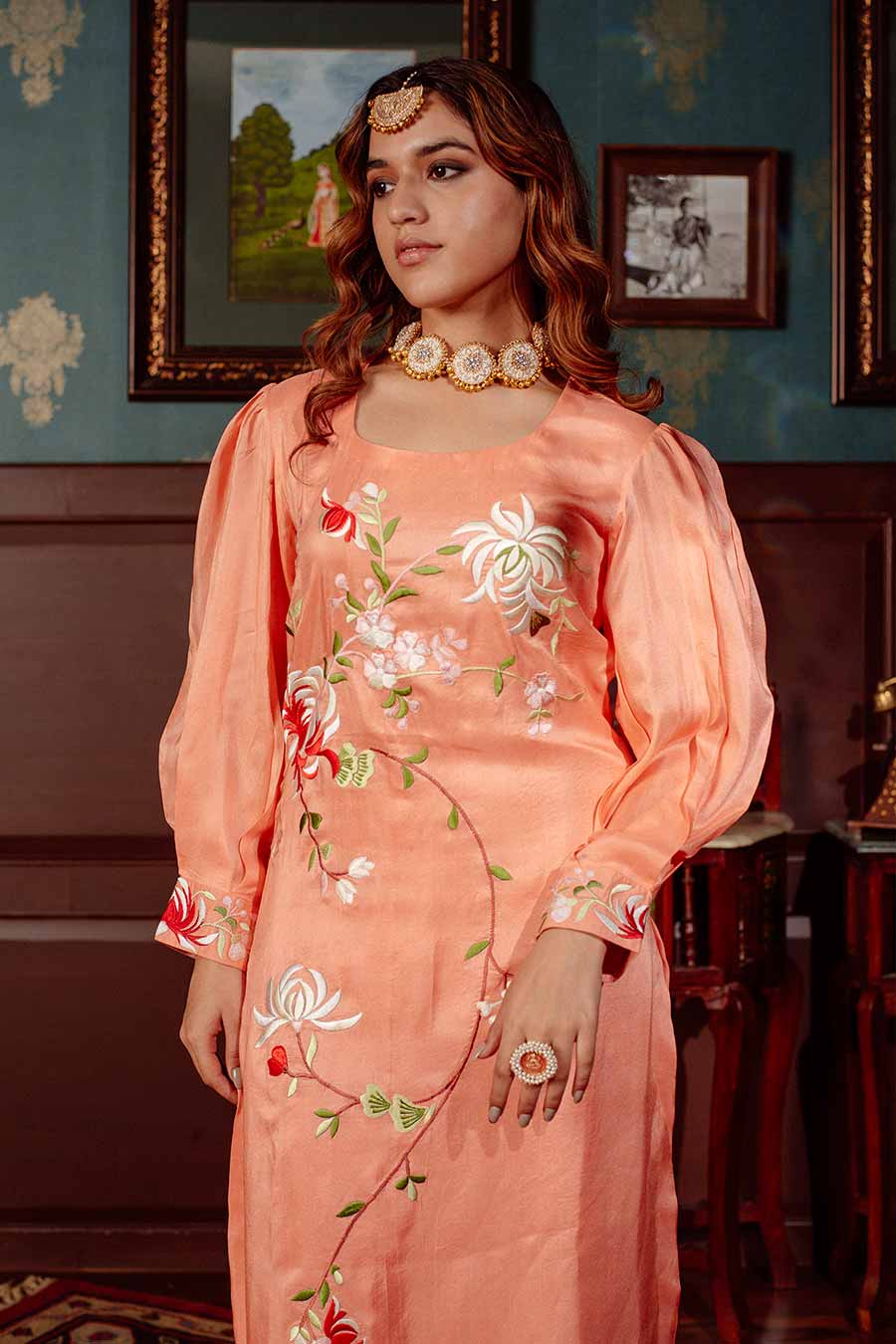 Peach Embroidered Kurta Set