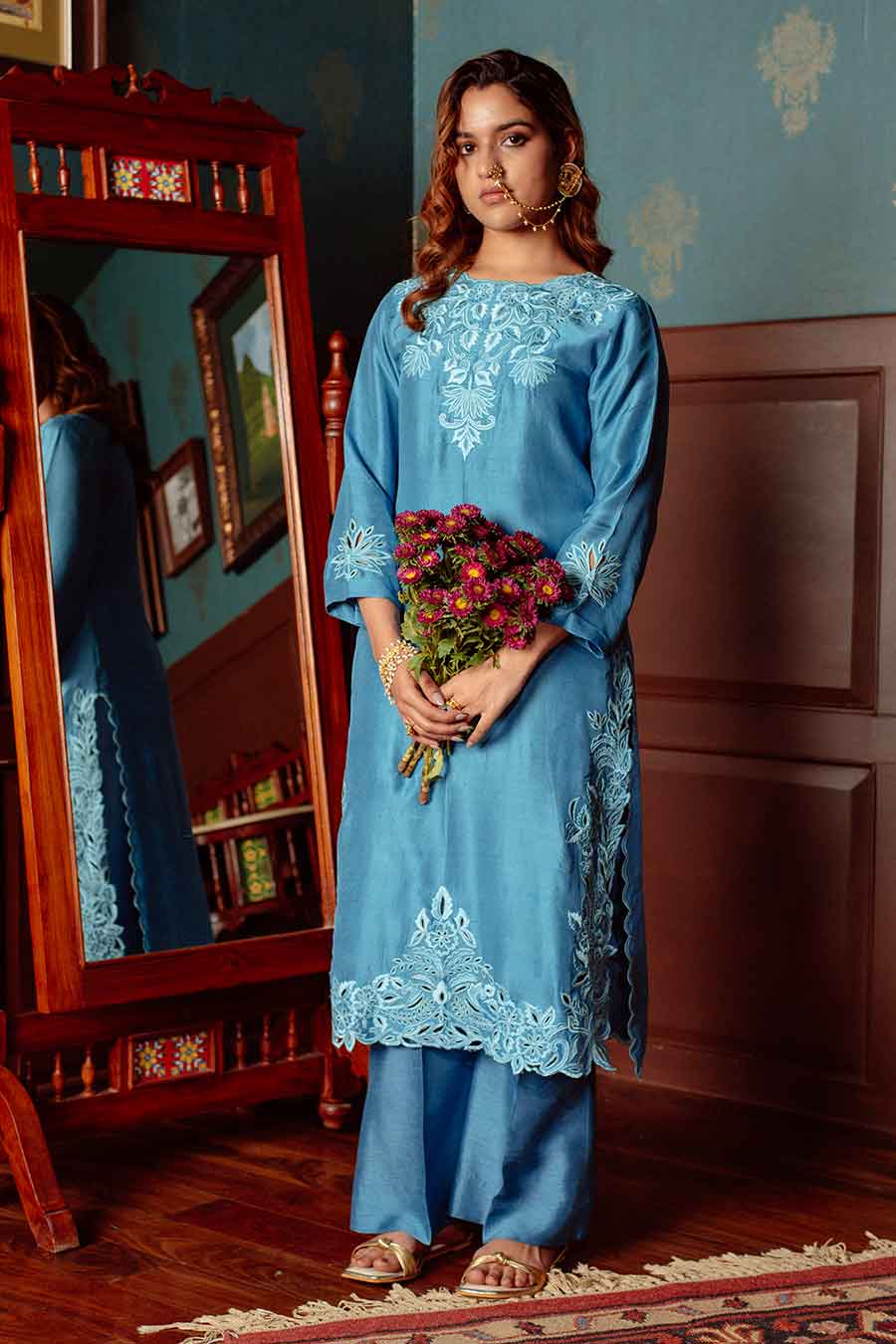 Blue Cut-Work Embroidered Kurta Set