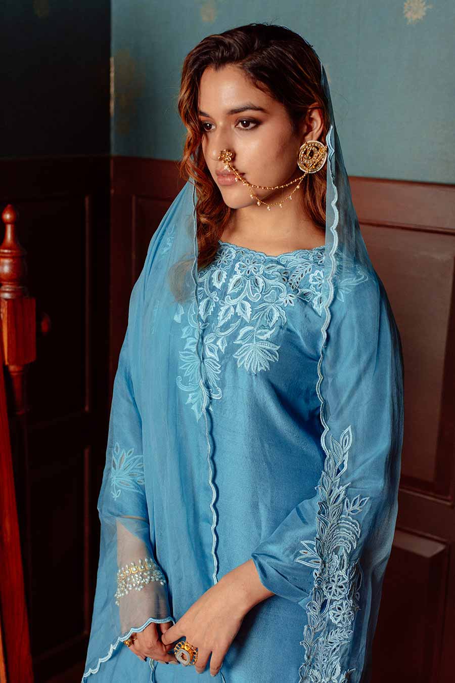 Blue Cut-Work Embroidered Kurta Set