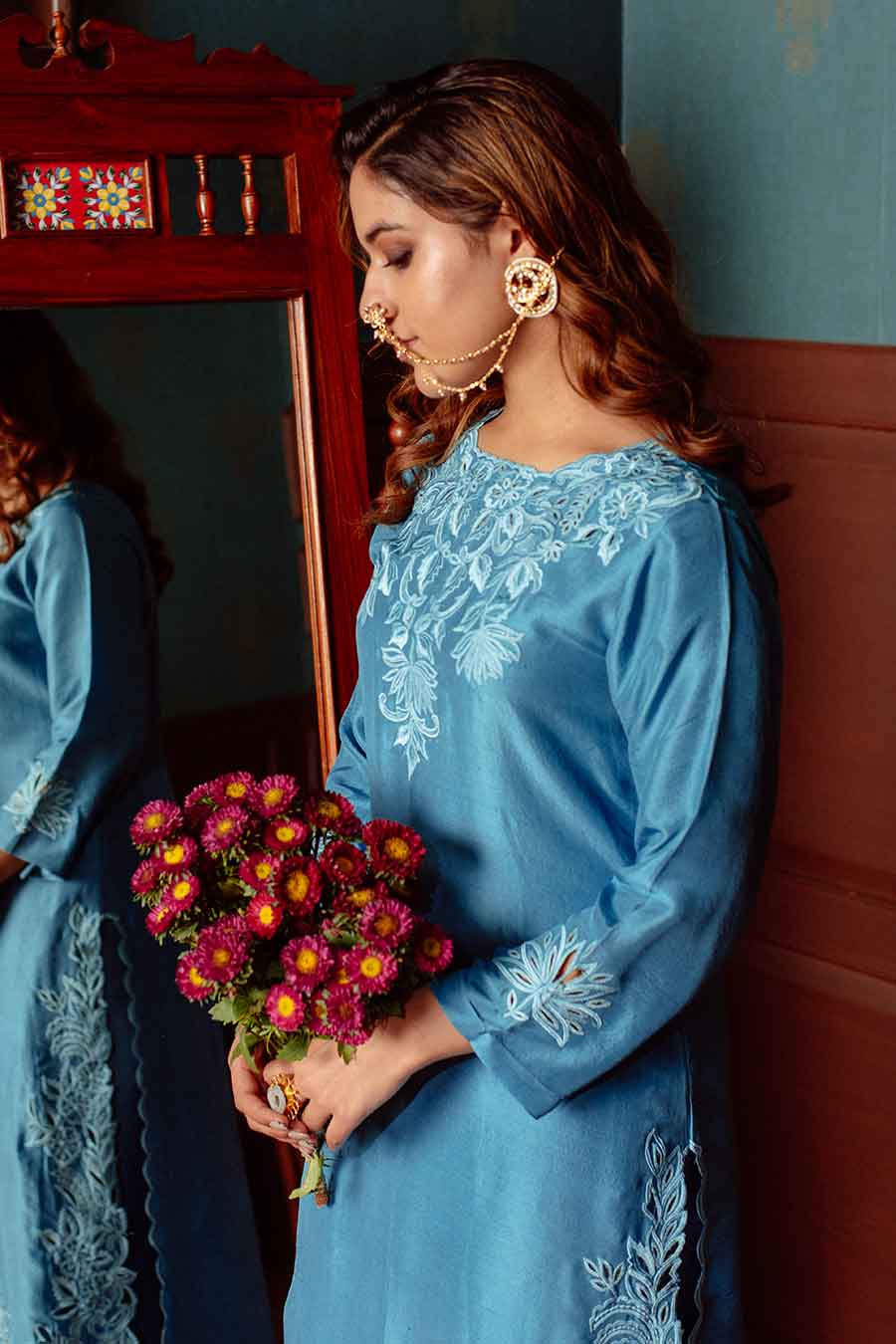 Blue Cut-Work Embroidered Kurta Set