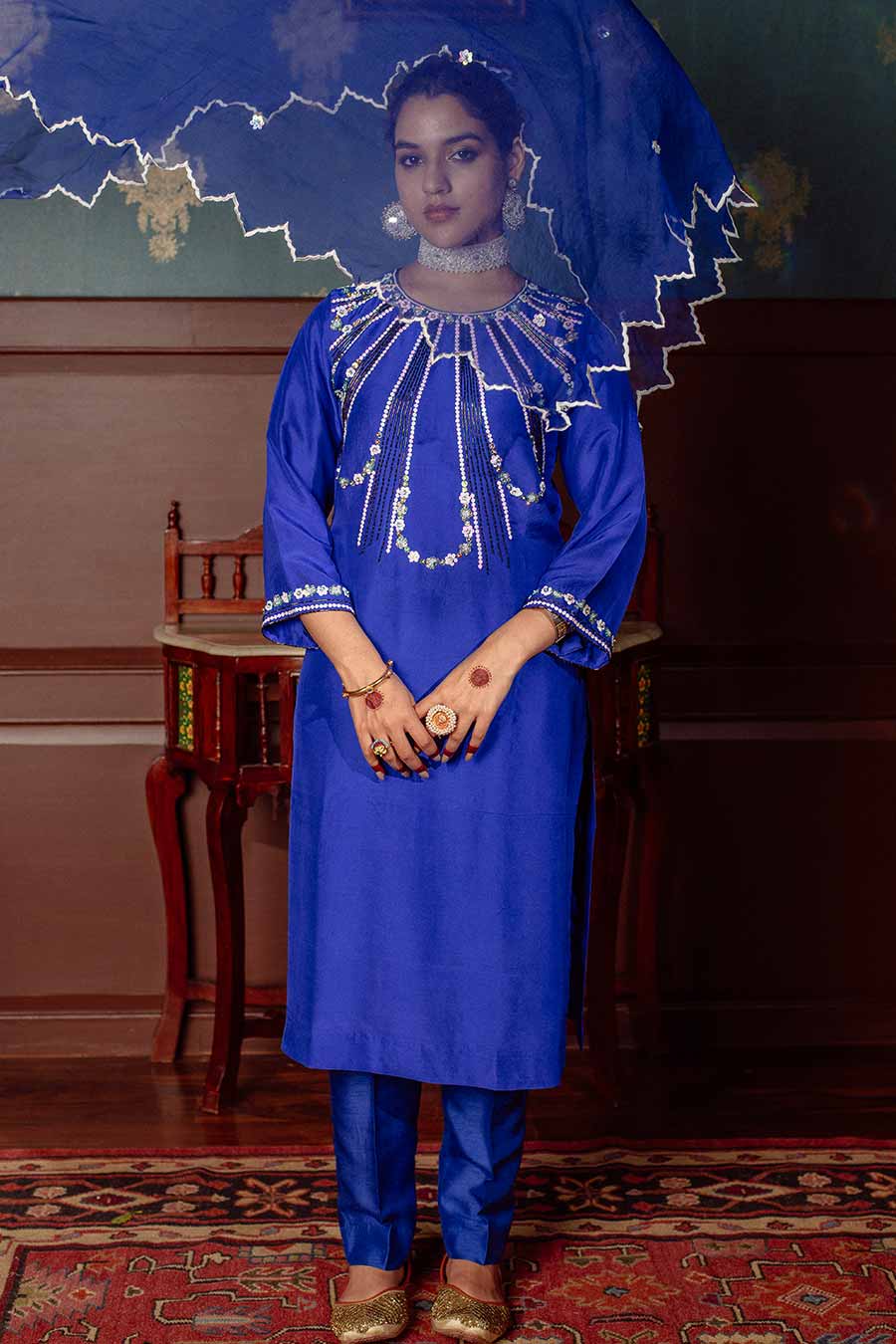 Blue Embroidered Kurta Set