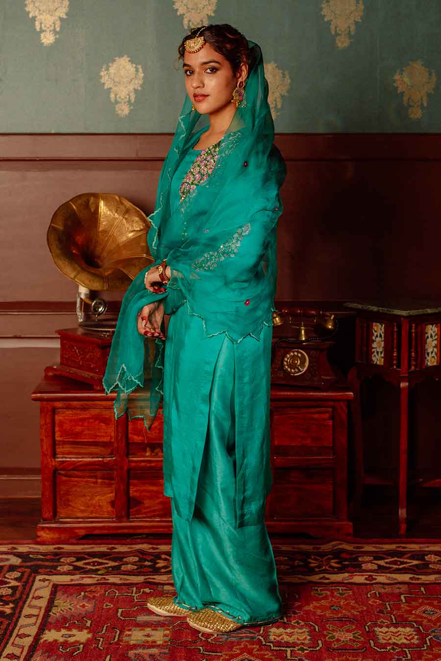 Green Embroidered Kurta Set