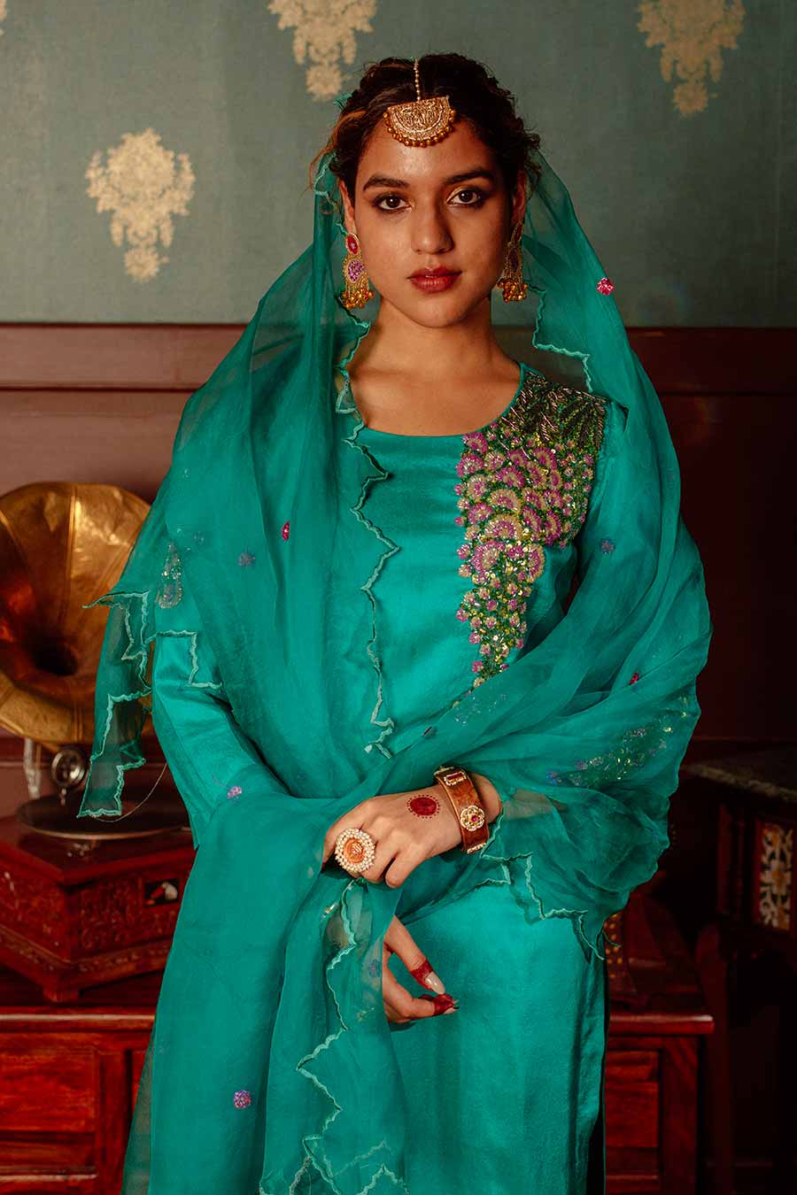 Green Embroidered Kurta Set