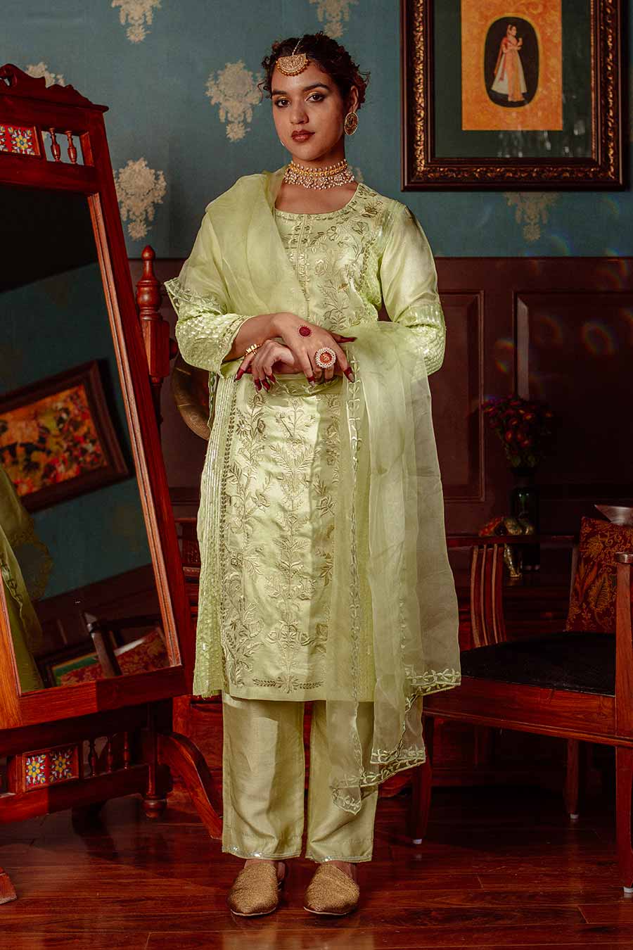 Green Embroidered Kurta Set